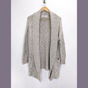 ZARA Size S Open Front Shawl Collar Knit Cardigan with Pockets in Heather Beige